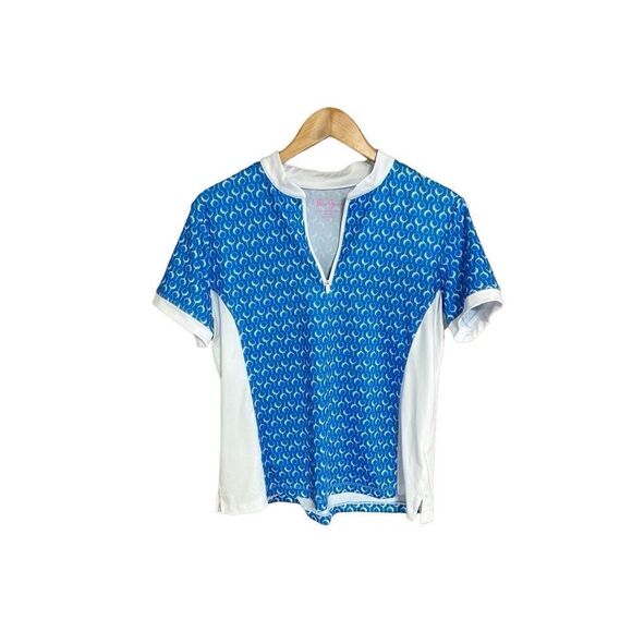 Lillie Green Petite Large (PL) 1/4 Zip Short Sleeve Golf Tee Shirt Bright Turquo - Picture 1 of 5
